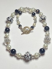 Artisan Ooak Art Deco Lampwork Glass Jewelry Black & White Necklace #8 Classic