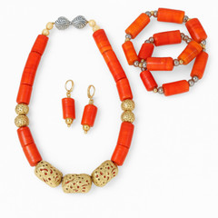 Original Coral Bead Necklace Set, African Igbo Benin Bridal Wedding Jewelry Set