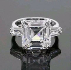 5 CT White Asscher Cut CZ Three Stone Engagement Ring In 925 Sterling Silver