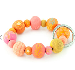 NEW JILZARAH Handmade Clay Beads PAPAYA PUNCH Peach Melon 18mm Wrist Keychain