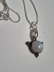 925 Sterling Silver Rainbow Moonstone Pendant Necklace Blue Flash Snake Chain