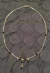 Dainty Sterling Silver & Black Crystal Drop Necklace – Everyday Layering – 1980s