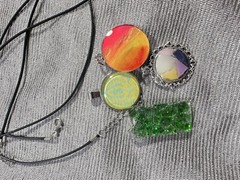 Necklaces Pendants Lot Of 4 Assorted Glass Resin Mixed Media Handmade 1646 W