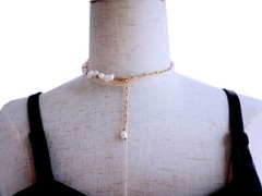 white green coin oval freshwater pearl chain choker neckace «Game changer»