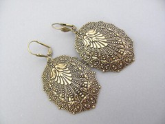 Art Nouveau Earrings Bold Vintage Shield Design Steampunk Antiqued Gold Brass
