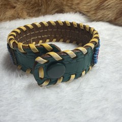 Vintage 1970’s Indian Bead Cuff Bracelet Woven Pattern Handcrafted Artisan Piece