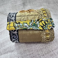 Wide Cuff Bracelet Gold Metallic Fabric Baroque Embellished Handmade OOAK 7-8