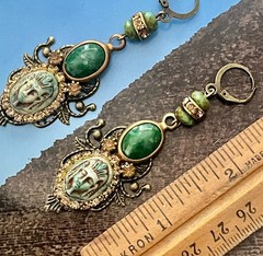 Deco Egyptian Revival Necklace Set, Neiger Style Glass Pharaoh, Green, Bronze