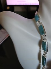 Silver Plated Genuine Larimar Tennis Necklace 16″ NWOT