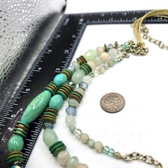 Necklace Beaded Layered Three Strands Teal Blue Green Reacts Blue Light SKU2388