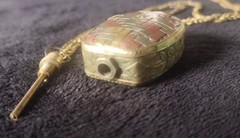 Vintage Weave Basket Perfume Bottle Necklace Brass Copper w/ Dip Stick Handmade