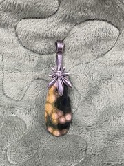 Ocean Jasper Pendant With Silver Flower Connector, 2.25”, JRR, Green And Yellow