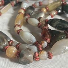 Multicolor Natural Agate Oval Beaded Statement Necklace XLong 52” Beggar