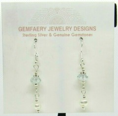 Sterling Silver Faceted AQUAMARINE Gemstone Dangle Earrings #2741…Handmade USA
