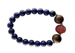 Hainan Kynam Agarwood Lapis Lazuli Carved Agate Rose Bracelet 18K Gold 22.89g