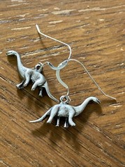 Dinosaur Brontosaurus Sterling Silver Dangle Wires Pewter Dinosaur
