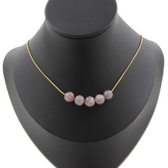 Necklace 5 Beads Mica Purple Of Tanzania 0 5/16in Chain Steel Golden Fem
