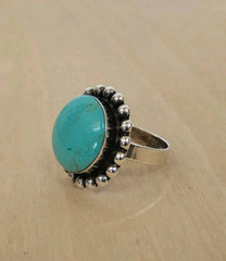 Handcrafted Signed Mexican 925 Sterling Silver Adjustable Turquoise Beaded Ring