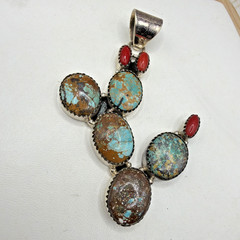 Southwest Style Sterling Silver Saguaro Cactus Turquoise Pendant