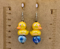 Rubber Duck On Beachball Cute Whimsical Handcrafted Pierced Earrings LR134