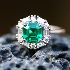 Lab Created Emerald Ring Sterling Silver 925 , May Birthstone , 20th Anniversary