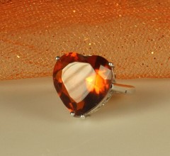 Sterling SWEETHEART Ring Open Silver Filigree Faux Orange Citrine Sz 6.75