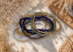 Lot of 8 Handmade Glass Seed Beaded Bracelets Various Colors