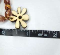 Flower Pendant Necklace for Women Wood Handmade Rustic Earth Tone Acrylic Bead