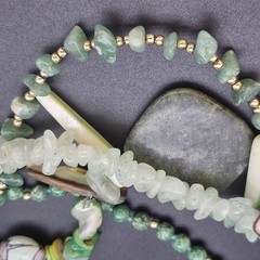 Lot 4 Green Stone & Shell Necklaces Malakite, Jadeite, Aventurine, Abalone 16-18