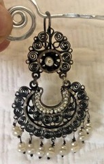 Earrings Mexico Filigree Silver Scroll & Pearl Beads Oaxaca Handmade