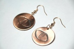 Copper Stamped Metal Eye Design Antique Finish Earrings 1 3/4″ Eyeball Eyes