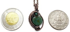 Green Jasper Wire-Wrapped Bronze Pendant with Swarovski Crystal – Mini-Woven Cir