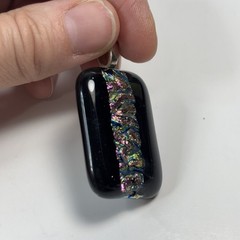 Fused Dichroic Glass Necklace Pendant-Black, SIlver, Purple and Pink Mix