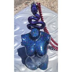 Handmade LARGE Resin Holo Goddess Snake Medusa Pendant Necklace