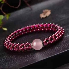 Rose Quartz Charm Garnet Beads Braided Dainty Healing Reiki Birthstone Bracelet