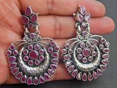 Natural Ruby Flower Studs , 925 Sterling Silver , Wedding Studs , Vintage Stud