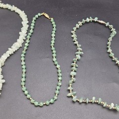Lot 4 Green Stone & Shell Necklaces Malakite, Jadeite, Aventurine, Abalone 16-18
