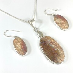 Palm Root Agate Citrine Necklace & Earrings Jewelry Set 925 Sterling Silver