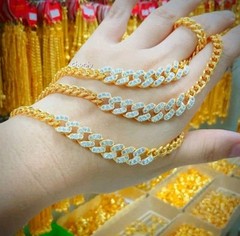 CZ Bracelet 22k 24K Thai Baht White Gold Plated Bangle Women Jewelry 17-18cm.