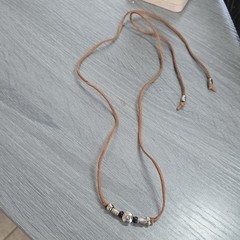 Brown Leather Metal Beaded Boho Necklace Unisex Adults
