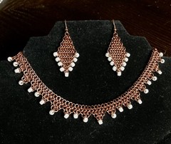 Handmade Antiqued Pure Copper Chainmail European 4-in-1 Necklace Earring Set