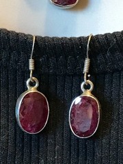 Artisan Made Sterling Silver Natural Ruby Cross Pendant Necklace & Earring Set