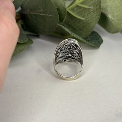 Vintage Zuman Israel Sterling Silver CZ Artisan Design Ring Size 8