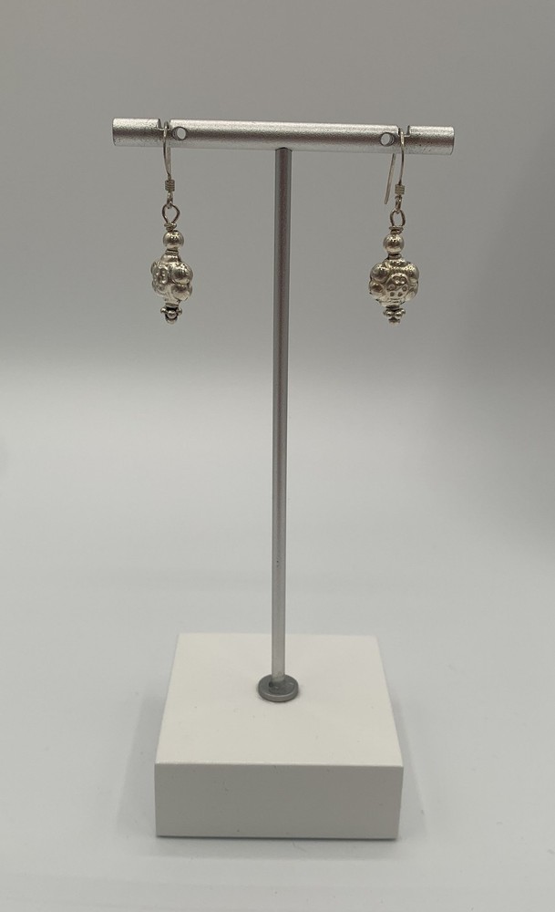 Sterling Silver 925 Ornate Decorative Bead Drop Dangle Earrings 1.5″