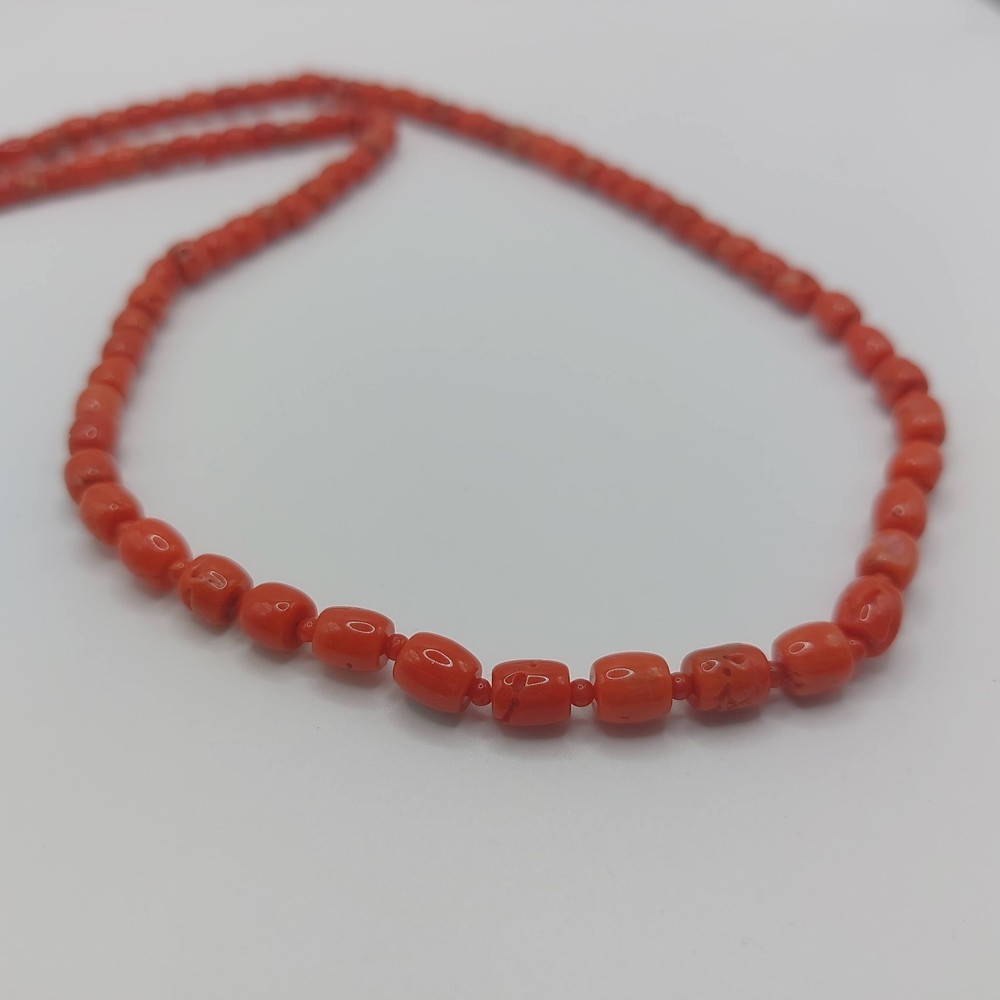 Red Coral Barrel Necklace 57cm 18K Gold Clasp Handmade Luxury Koralle