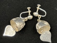 Vintage Thai Siam Sterling Silver Ganesha Dangle Screw Back Earrings