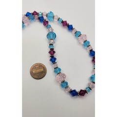 Crystal Beaded Necklace Sterling Silver Clasp Spacers Blue Pink Magenta Glass