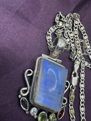 VTG Artisan Pendant Moonstone Labradorite Sterling & Necklace 16” Gems Designed