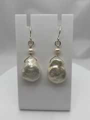 Handmade Artisan White Freshwater Pearl Earrings in Sterling Silver