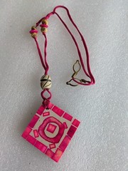 Handmade Style Ceramic Tile Pendant Boho Necklace Adjustable
